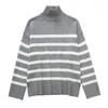 여자 스웨이터 회색 줄무늬 니트 여성 스웨터 풀버 빈티지 긴 소매 세련