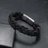 Bangle Fashion Men Black Leather Stainless Steel Magnetic Clasp Charm Wristbands Vintage Braided Wrap Punk Jewelry