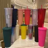 24 oz Personalized Tumblers Iridescent Bling Rainbow Unicorn Studded Cold Cup Tumbler coffee mugs with straw and Lids