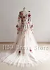 Abiti da festa 167 # IENA Abito da sposa in pizzo floreale bohemien con scollo a V Abito da sposa lungo romantico botanico ricamato Unico 230222