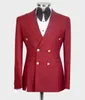 Herrdräkter Blazers Red Classic Tuxedos Slim Fit ed Lapel Double Breasted Custom Made Blazer Trousers 2st Front Split Jacket Pants 230222