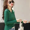 Women's Knits Tees TuangBiag Spring Long Sleeve Button V-Neck Bamboo Cotton T-Shirt Women Loose Fashion Brand T Shirt Lady Simple Casual Tops 230222