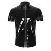 Men's T Shirts PVC Leather Shiny Metallic Men Fashion Party Club Clothing Mens Black Tees Tight Gay Sexy Corset Compression T-shirt