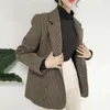 Giacche da donna Donna Blazer pied de poule Donna Manica lunga Casual Lady Blazer Abiti formali Cappotto monopetto Tasche vintage femminili Top 230222