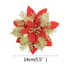 Decorative Flowers Wreaths 10Pcs Christmas Glitter Artificial Flowers Red Gold Xmas Tree Ornaments Big Flower Heads For Home Year Navidad Party Decor 230221