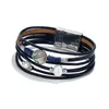 STRAND VINTAGE Meerdere lagen Lederen armbanden voor vrouwelijke mannen gesimuleerde parel mode charmes shell armband femme statement sieraden