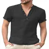 Herr t-shirts 2022 Nya mäns T-shirt V-ringning Single Breasted Design Men Tshirt Casual Fashion Cotton and Linen Breattable SolidColor Shirt Male 022223H