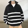 남자 스웨이터 남성의 줄무늬 패션 거절 거절 칼라 풀오버는 느슨한 겉옷 스프링 스타일 Hommo 스웨터 크기