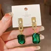 Vintage Fashion Geometric Charm Emerald Diamond Earrings ins Hong Kong Style Elegant Design Sense Square Earrings Wholesale