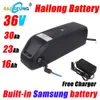 Batteria al litio ricaricabile per scooter elettrico per bici Batteria al litio per bicicletta Hailong Samsung 18650 36V 16Ah 23Ah 30Ah