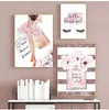 Malowanie obrazu ściennego nowoczesna dziewczyna pokój domowy dekoracja różowy kwiat perfumy moda plakat rzęs usta makijaż nadruk płótna sztuka woo