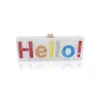 Middagsgrepp Bag axel Cross Party Collision Color Hello Letter Acrylic Hand Splice258L