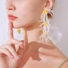 Stud Earrings Hand-made Beaded Long Exaggerated White Daisy Petals Tassel Female Temperament Holiday Style