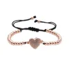 Strand Romantic Style Light Yellow Gold Color Copper Alloy Beads Elastic Bracelet Love Heart With Cubic Zirconia Jewelry