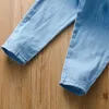 Джинсы Hipac прибывают осень 2023 года, маленькая девочка синие милые повседневные брюки леопардовые ремень детская одежда для девочек
