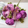 Flores decorativas grinaldas 1Bunch Europeias artificial peônia partido decorativo Seda Flores falsas Peonies para casa El Decor Diy Wedding Decoration Wreath 230221