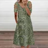 Casual Dresses Womens Fashion Print V Neck Kort ärmband