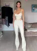 Kvinnors tvåbitar byxor Hirigin Womens Summer 2 Outfit Set ärmlösa grödor och långa blossade ihåliga midja Slim Fit Clothing Matching