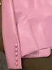 Женские куртки Lautaro Spring Spirt Short Pink Soft Pu Кожаный пиджак с длинным рукавом Slim Fit Luxury Jackets для женщин Элегантная мода 5xl 230222