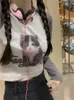 女性のTシャツY2K美学パッチワークTシャツグランジカワイイキャットプリントTシャツ女性