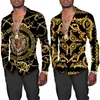 Men's Casual Shirts Golden Lion Pattern 3D Print Men Shirts Long Sleeve Turn-down Collar Button Tops Fashion Baroque Style Men's Streetwear Clothing 230222