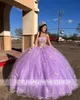 Vestidos de fiesta Princesa Purple Off the Shoulder Ball Bask Quinceanera Dress Boaded Birthday Prom For Girl Bow Lace hacia atrás Graduación 230221