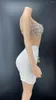 Sahne Giyim Sparkly Kristaller Çıplak örgü şeffaf beyaz elbise kadın parti balo doğum günü seksi gece kulübü kıyafet şovu