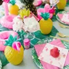 Other Festive Party Supplies 6 12pcs Summer Tropical Pineapple Coconut Drinking Plastic Cup Beach Pool Hawaii Luau Birthday Decoration straw cup 230221