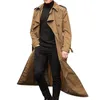 Mens jaquetas sobretudo vintage Long Trench Coat Double Basted Jacket S Business Black Windbreak Solid Soldwea 230222