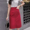 Casual Dresses High Waist Midiskirt ForSpring Autumn Women Summer Skirts Bodycon Fashion Casual Elastic Waist A-Line Split Red Black White 230222