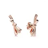 Stud -oorbellen 925 Sterling Silver Rose Rilliant Bow Earring Barrel Gekweekt elegantie White Pearl Charm Post