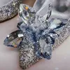 Sandals 2023 New High Heels Wedding Women Shoes Diamond Pumps Cinderella Crystal Shoes Rhinestone Pointed Toe Glitter Party Sliver J230222