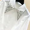 Bluzki damskie koszule Wysokiej jakości perły diamenty kołnierz biała koszula Kobiety Topy Młjer Spring Ol Elegant Bluzka Tops Camisas Mjer 230222