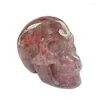 Dekorativa figurer 1PC Natural Crystal Skulls Strawberry Quartz Human Head Crafts Hand Carved Gemstone For Healing Decoration Gifts XWL