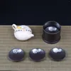 Kopjes schotels bakeliet ingelegde tin thee set accessoires Chinese bekerhouder ebbenhouten teaset houten mat schattige onderzetters voor 6pcs/set