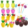 Other Festive Party Supplies 6 12pcs Summer Tropical Pineapple Coconut Drinking Plastic Cup Beach Pool Hawaii Luau Birthday Decoration straw cup 230221