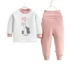 Pajamas Children Thermal Suit Winter Thicken Warm Clothes Suit Baby Boys Cotton Cardigan Underwear Girls High Waist Sleepwear Suit0-4Y 230222