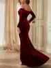 Casual Dresses BEAFNKSG Women Velvet Long Sleeve Off-Shoulder Backless Cocktail Dress Elegant Evening Prom Bodycon Party