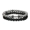 Bracelets porte-bonheur 2 pièces ensemble Bracelet perlé pour hommes 6MM perles de pierre naturelle hommes noir onyx lave Fitness haltère énergie guérison pour les femmes