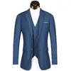 Erkek takım elbise büyük Euro Boyut Mavi Jakard Astar Düğün Erkekler Takım Damat 3 Parça Set (Ceket Yelek Pantolon) İnce Fit Rahat Smokin Erkek