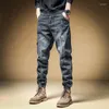 Mäns jeans streetwear mode lösa män retro blå casual denim last byxor hombre hip hop joggar övergripande breda benbyxor