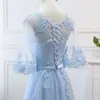 Party Dresses Qnzl17tembroidered Sky Blue Bridesmaid's Long Lace Up Middle Sleeve Marriage Christmas Dress Girls Wholesale 230221