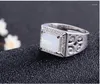 Klusterringar naturliga Hetian White Jade Ring 925 Sterling Silver Wholesales Fine Jewelry Man