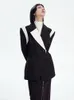 Kvinnors kostymer blazrar EAM Women Black ColorBlock Elegant Blazer Lapel Long Sleeve Loose Fit Jacket Fashion Spring Autumn 2023 1DF0762 230221