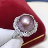 Cluster Rings D411 Pearl Ring Fine Jewelry 925 Sterling Silver Natural 12-13mm Round Fresh Water Purple Pearls For Women Presents