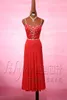 Stage Use Skinly Rhinestones Red Latin Dance Dress com acessórios para mulheres performance Cha Rumba Samba Clothes Lady