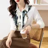 Kvinnors blusar modetryck långärmad toppar eleganta kontor lady chiffon skjortor kvinnlig koreansk stil kläder knapp lös kvinnor blus