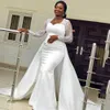 Party Dresses White Lace Long Sleeve African Mermaid Wedding Dress For Women Robe De Mariee Elegant Satin With Removeable Train Charming 230222