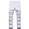 Jeans da uomo di alta qualità buco bianco uomo distrutto patch design cerniera pantaloni da motociclista pantaloni hip-hop strappati skinny stretch denim Drop Sh