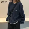 Sweats à capuche pour femmes Sweatshirts Jielur Kpop lettre à capuche mode coréenne mince Chic femmes sweats Cool bleu marine gris sweats à capuche pour femmes M-XXL 230221